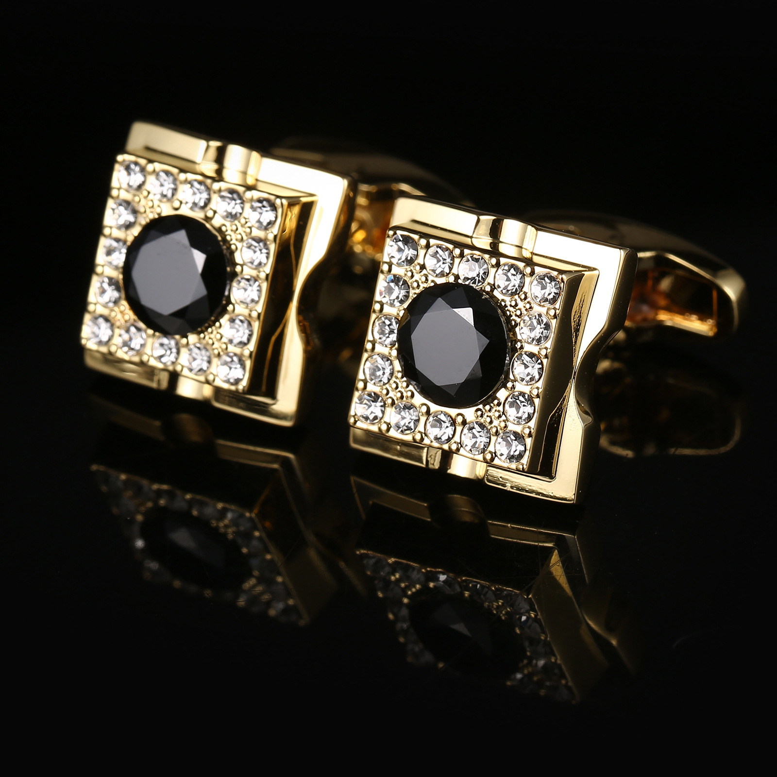 Men'S Grooming For Wedding - Square Luxury Black Crystal Gold Mens